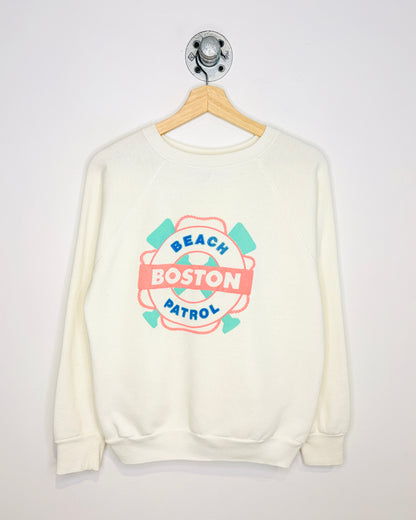 Vintage 80s Boston Beach Patrol White Raglan Crewneck Sweatshirt