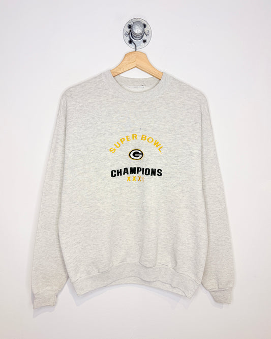 Vintage 1997 Green Bay Packers Super Bowl Champions Ash Grey Crewneck Sweatshirt
