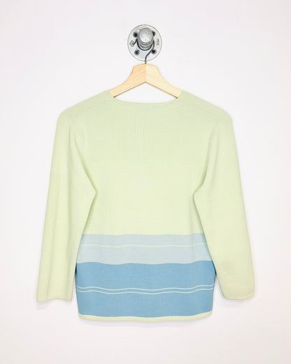 Vintage 90s Women's Eddie Bauer Pale Green & Blue Cardigan