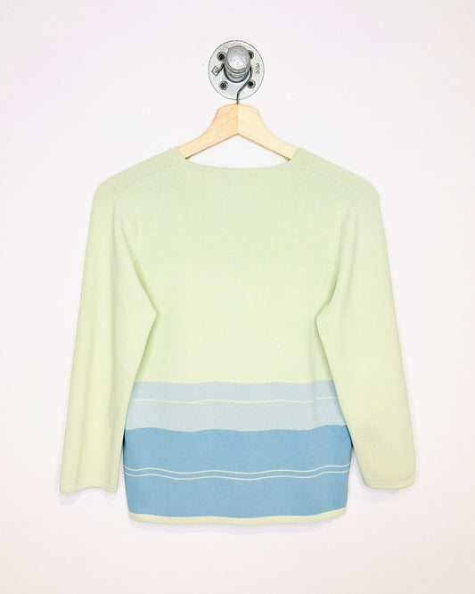 Vintage 90s Women's Eddie Bauer Pale Green & Blue Cardigan
