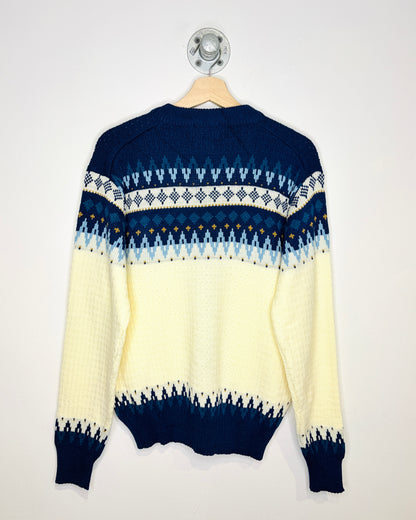 Vintage 80s Scrambler Blue & White Cardigan