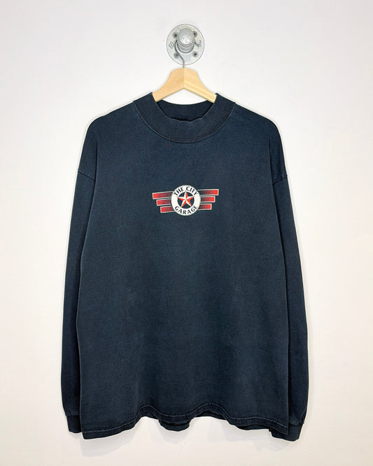 Vintage 90s The City Garage New York Faded Black Mock Neck Longsleeve Shirt