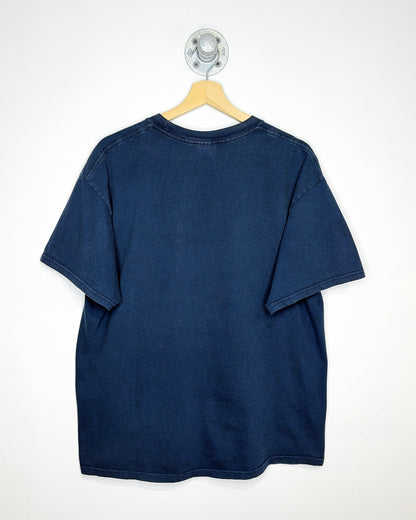 Vintage 2000s Edmonton Oilers Spellout Faded Navy Blue Tee Shirt