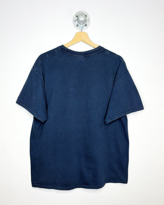 Vintage 2000s Edmonton Oilers Spellout Faded Navy Blue Tee Shirt