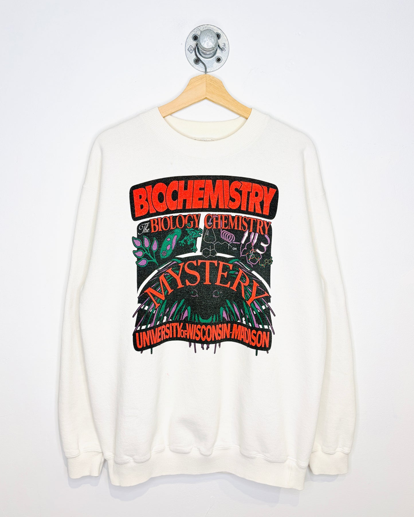 Vintage Late 1990s Biochemistry Mystery University White Crewneck Sweatshirt