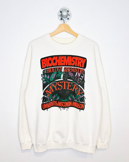 Vintage Late 1990s Biochemistry Mystery University White Crewneck Sweatshirt