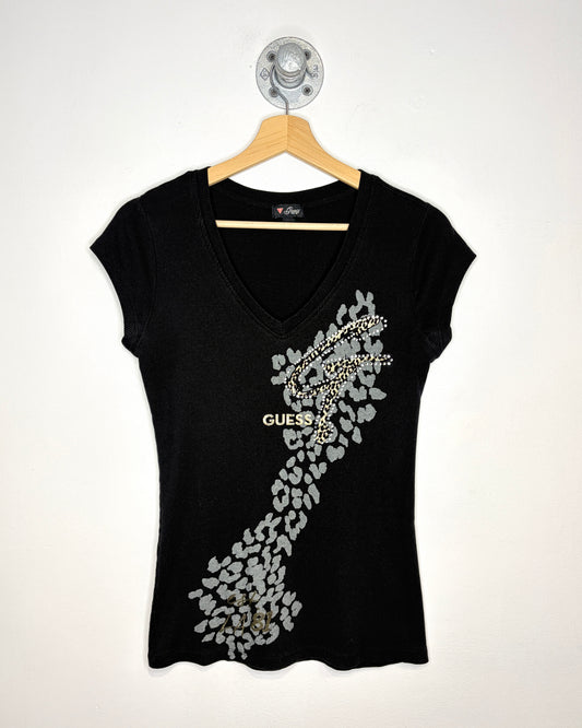 Y2K Women’s Guess Ribbed Black V-Neck Top