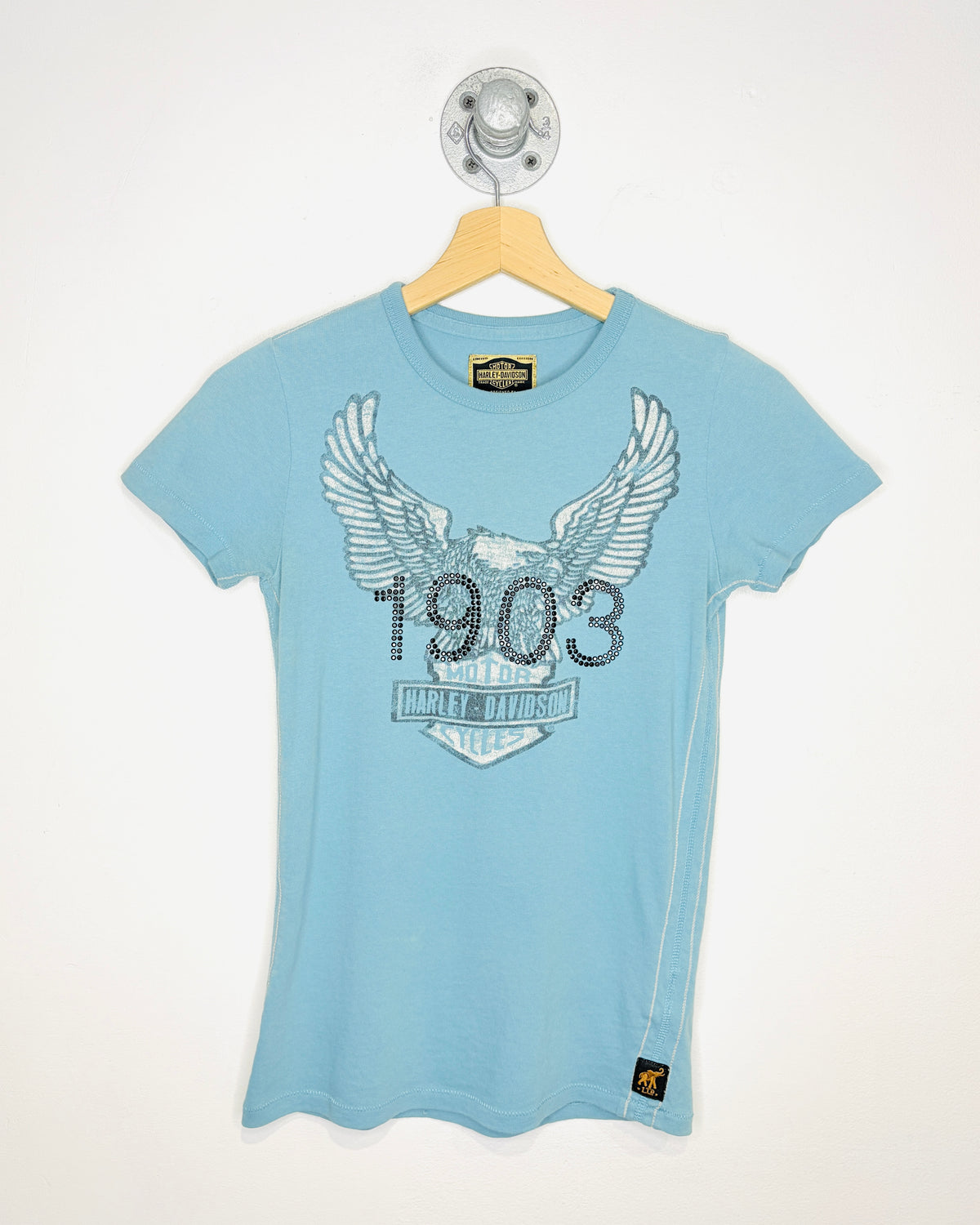 Y2K Style Women’s Harley Davidson Light Blue Tee Shirt