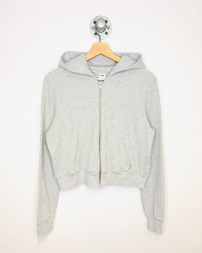 Women's TNA Cropped Light Grey Waffle Zip Up Hoodie