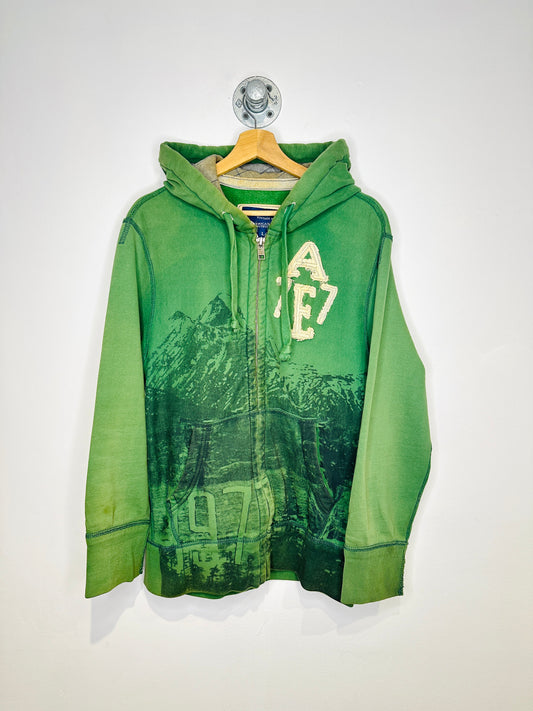 American Eagle Outfitters Green AE 77 Embroidered Zip Up Hoodie