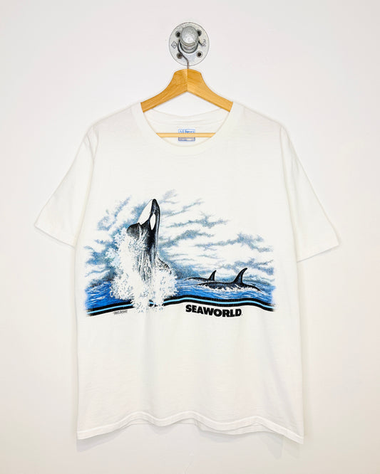 Vintage 90s Seaworld Killer Whales White Tee Shirt