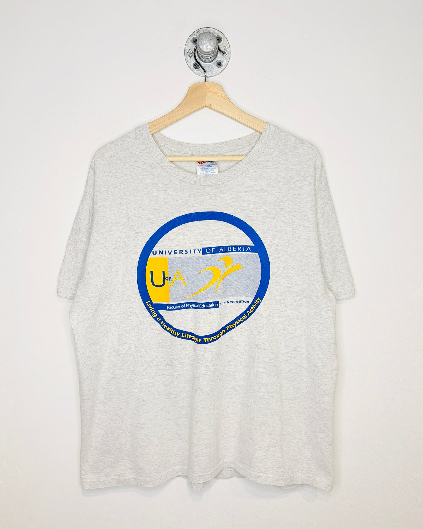 Vintage 90s Boxy University Of Alberta Phys Ed Ash Grey Tee Shirt