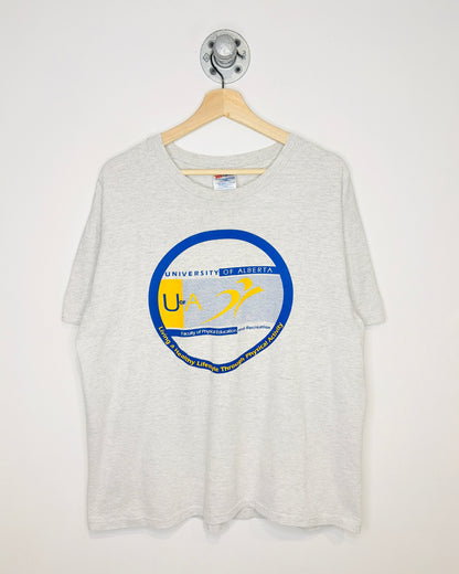 Vintage 90s Boxy University Of Alberta Phys Ed Ash Grey Tee Shirt