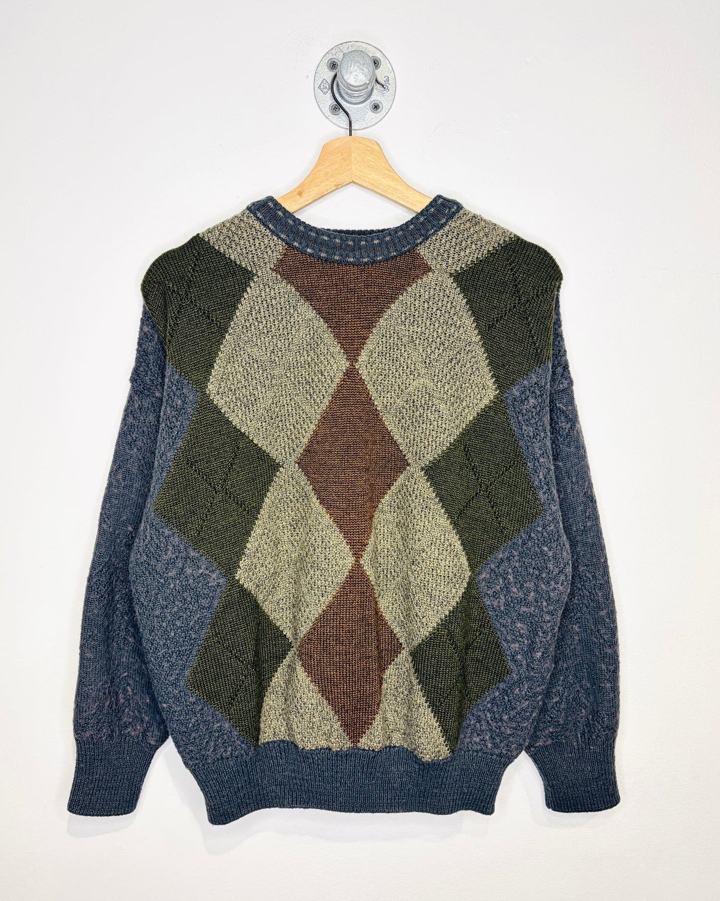 Vintage 90s Tosoni Argyle Earth Tone Wool Sweater