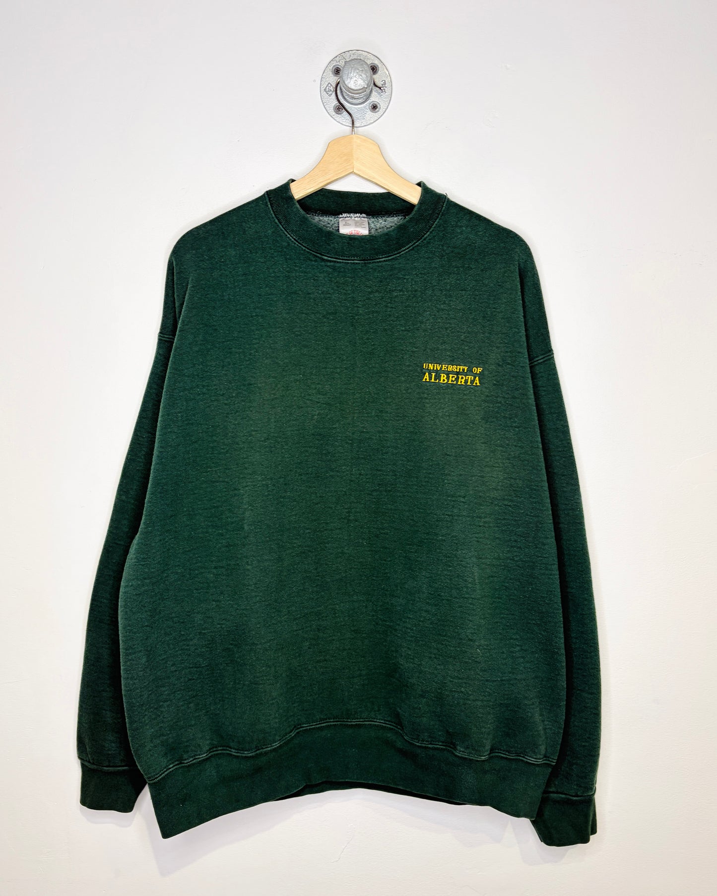 Vintage 90s Supercotton University Of Alberta Faded Forest Green Crewneck Sweatshirt