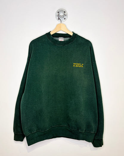 Vintage 90s Supercotton University Of Alberta Faded Forest Green Crewneck Sweatshirt