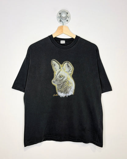 Vintage Sue Bell African Wild Dog Faded Black Tee Shirt