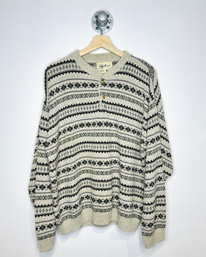Vintage 1990s Eddie Bauer Two Button Beige Aztec Print Sweater