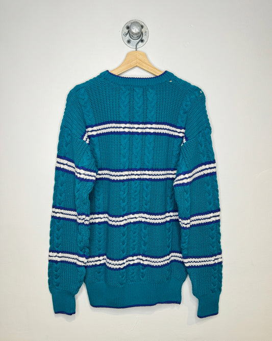 Vintage 90s Claybrooke Teal Cable Knit Sweater