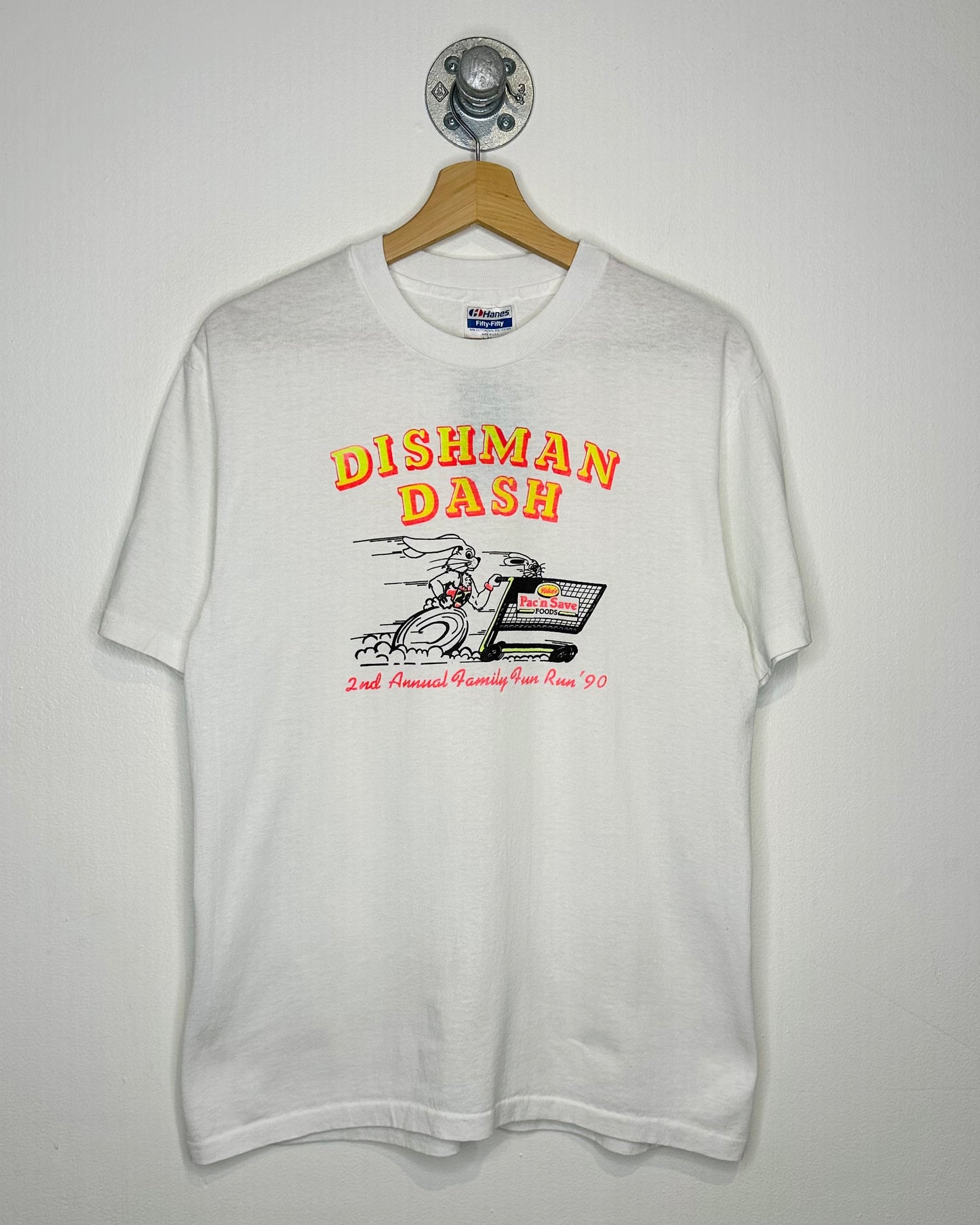 Vintage 1990 Dishman Dash White Tee Shirt