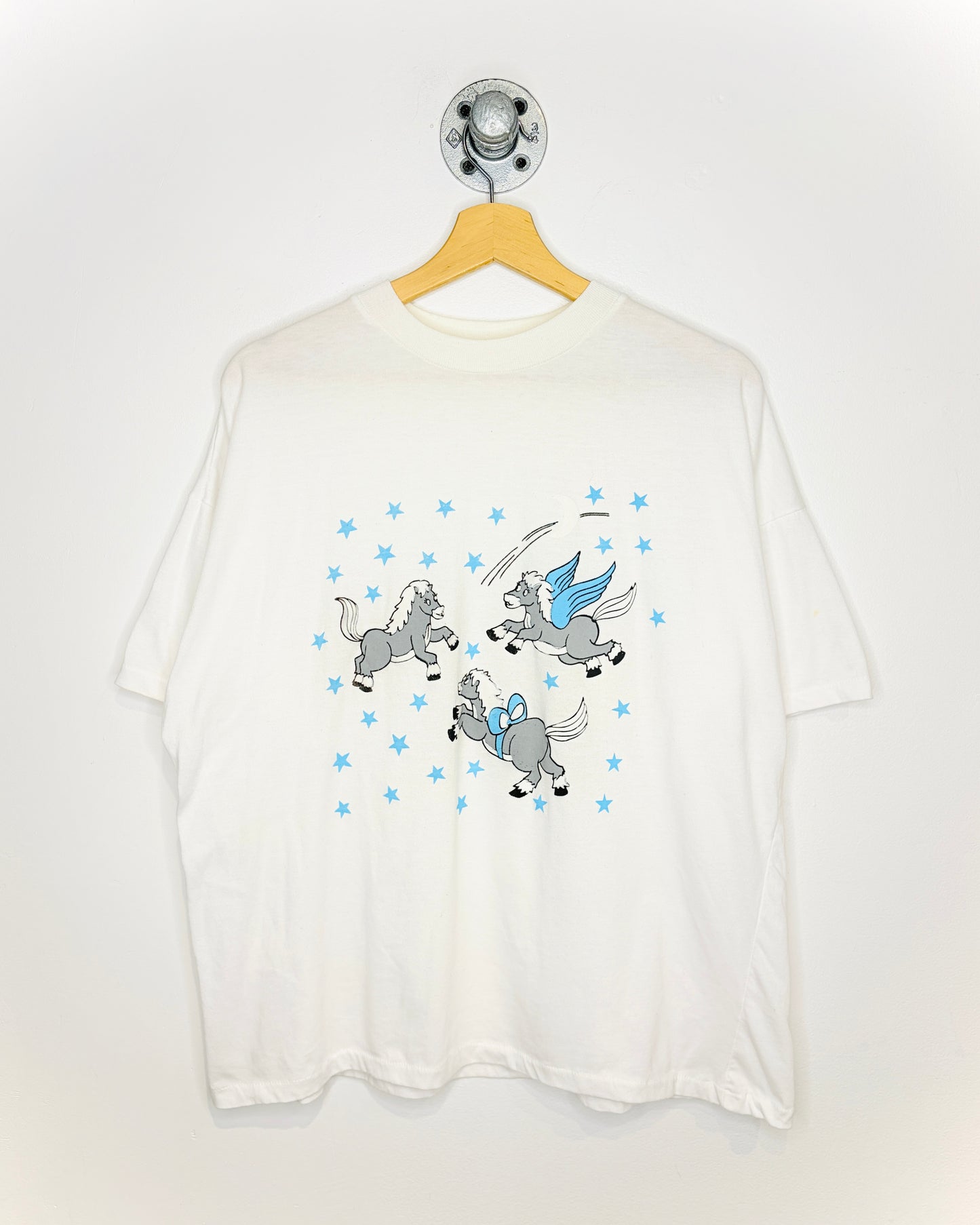 Vintage 90s Winged Horses Paper Thin White Tee Shirt