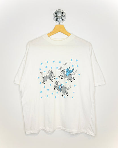 Vintage 90s Winged Horses Paper Thin White Tee Shirt
