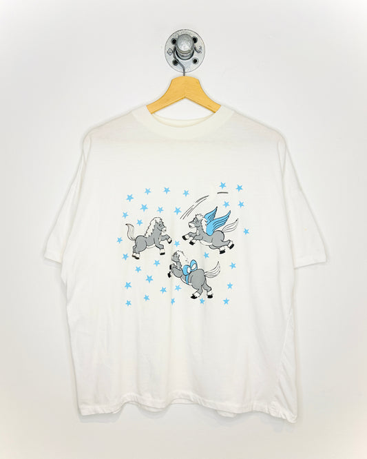 Vintage 90s Winged Horses Paper Thin White Tee Shirt
