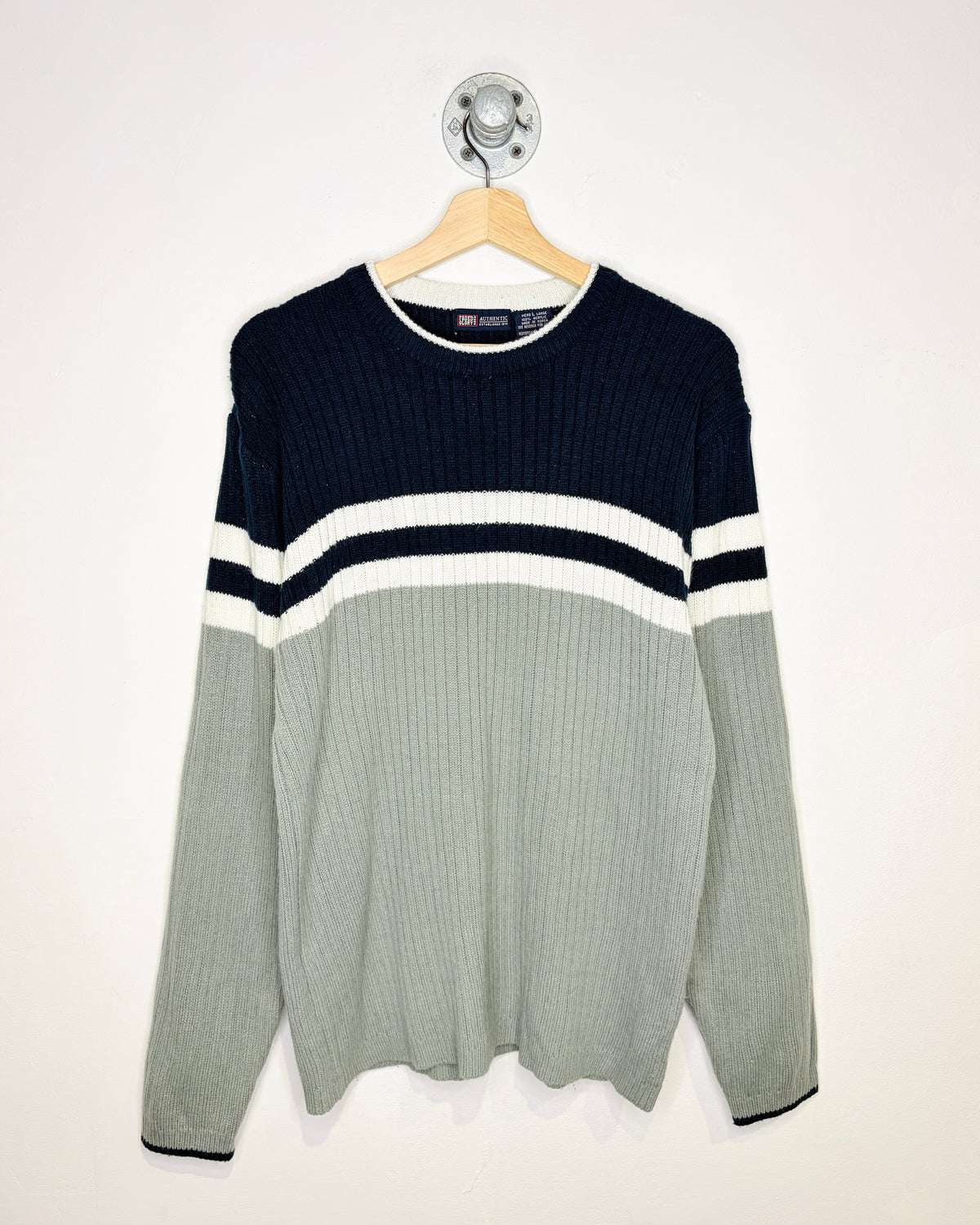 Vintage 90s/Y2K Faded Glory Navy, Grey & White Sweater