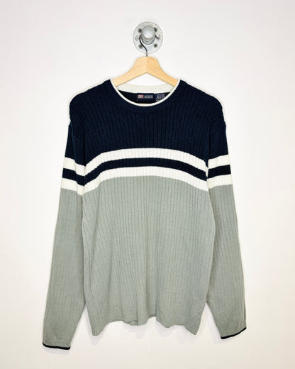 Vintage 90s/Y2K Faded Glory Navy, Grey & White Sweater