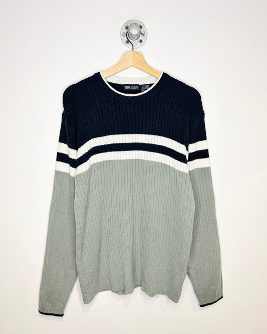 Vintage 90s/Y2K Faded Glory Navy, Grey & White Sweater