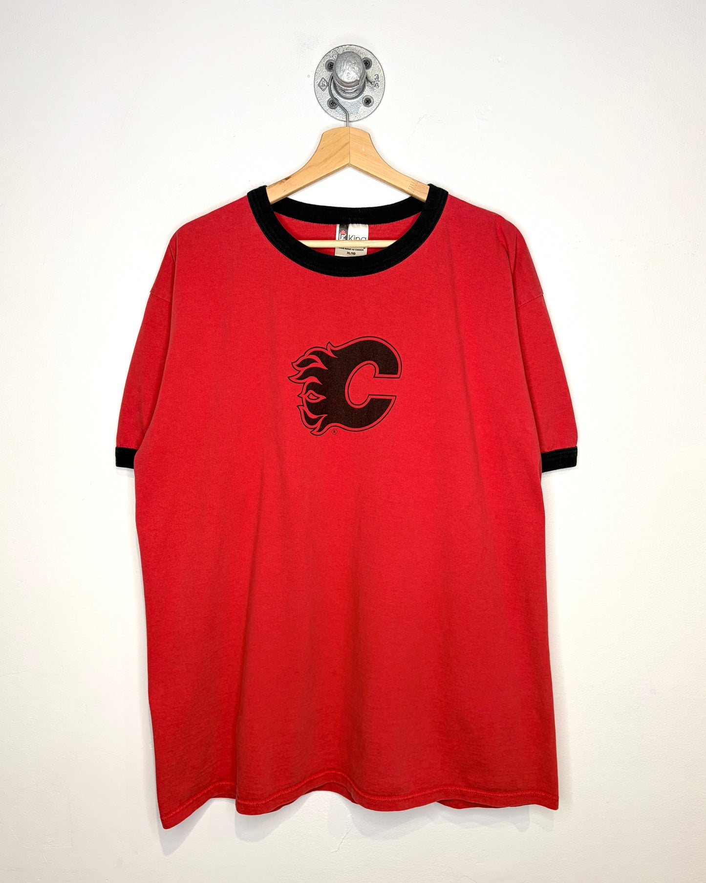 Vintage 90s Calgary Flames Red & Black Ringer Tee Shirt
