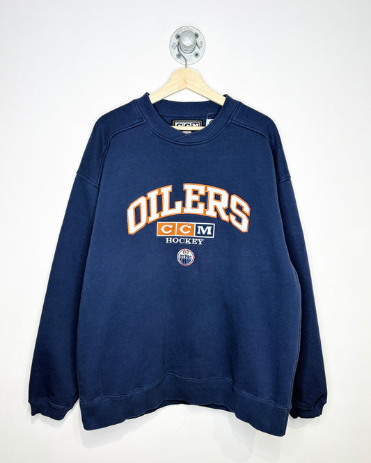Vintage CCM Edmonton Oilers Embroidered Navy Blue Crewneck Sweatshirt
