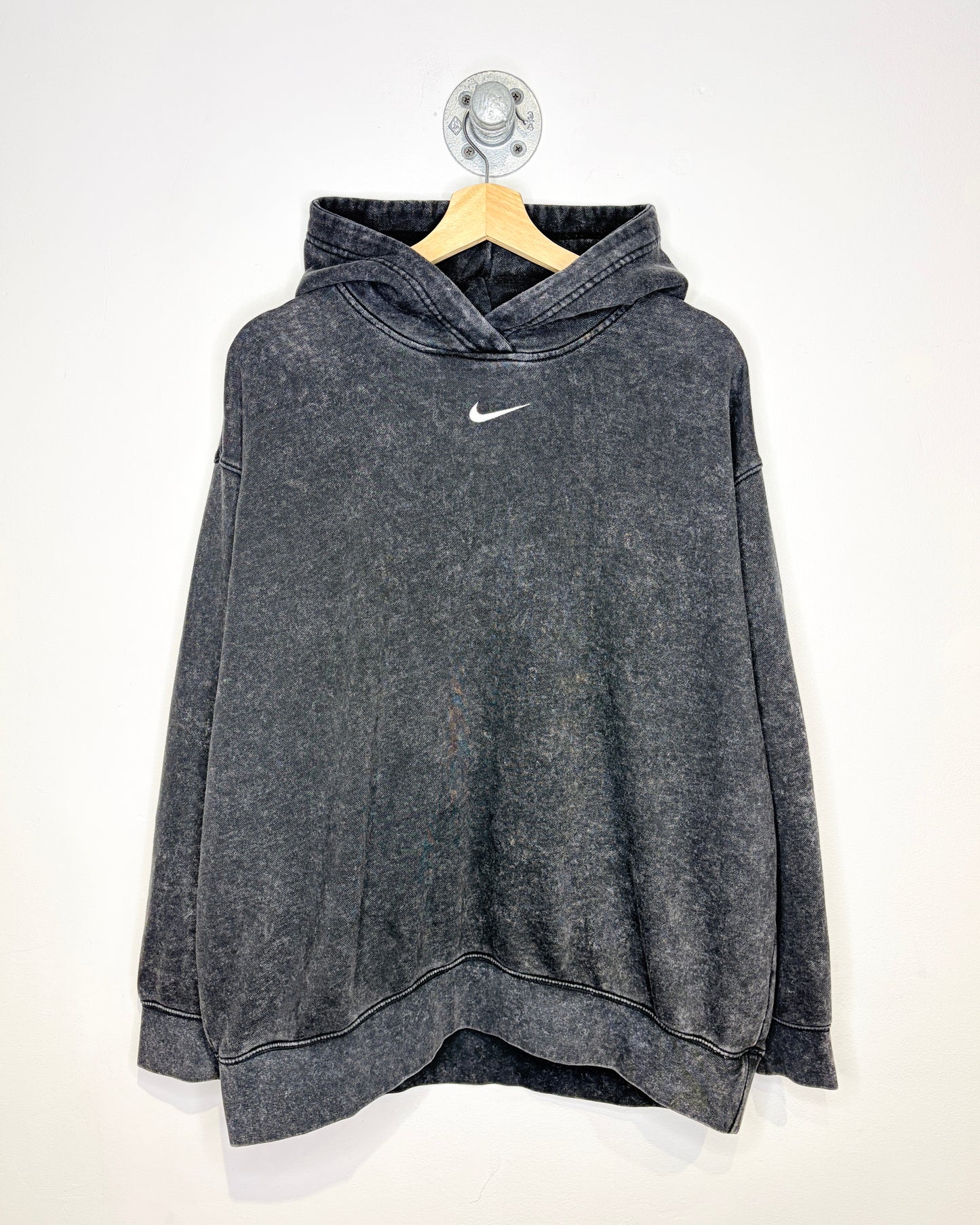 Nike Center Swoosh Faded Black Mineral Washed Hoodie