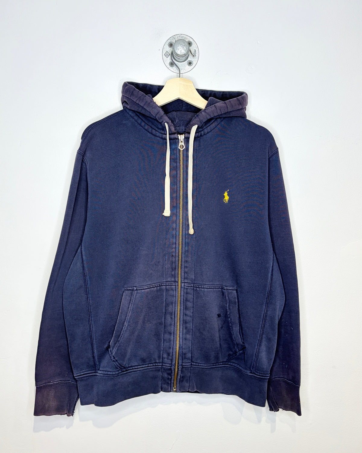 2000s Boxy Polo Ralph Lauren Distressed & Faded Navy Zip Up Hoodie