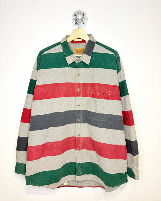 Vintage St. John’s Bay Chamois Cloth Grey Striped Button Up Shirt