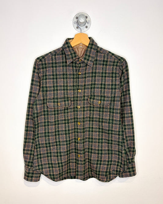 Vintage 1970s Green and Grey Wool Blend Plaid Shirt
