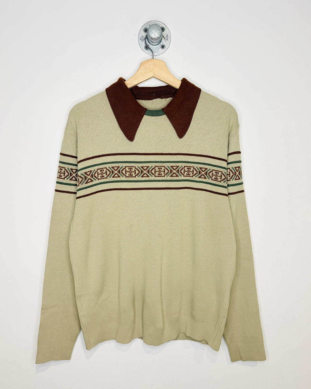 Vintage 70s/80s Tan & Brown Collared Sweater