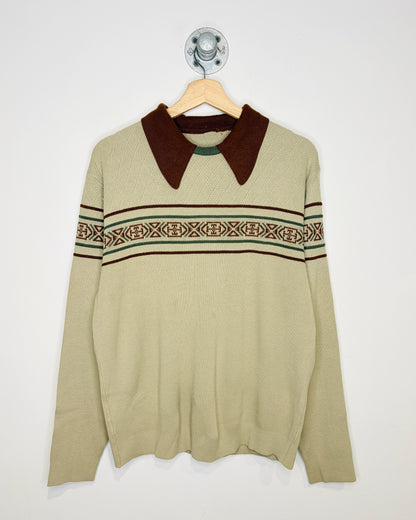 Vintage 70s/80s Tan & Brown Collared Sweater