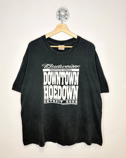 Vintage 2002 Budweiser Downtown Hoedown Faded Black Tee Shirt
