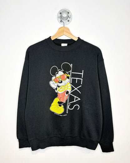 Vintage 1980s Mickey Mouse Texas Black Crewneck Sweatshirt