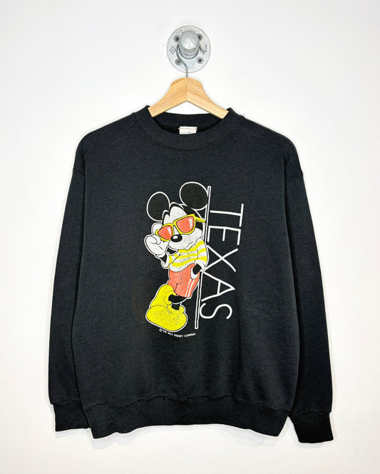 Vintage 1980s Mickey Mouse Texas Black Crewneck Sweatshirt