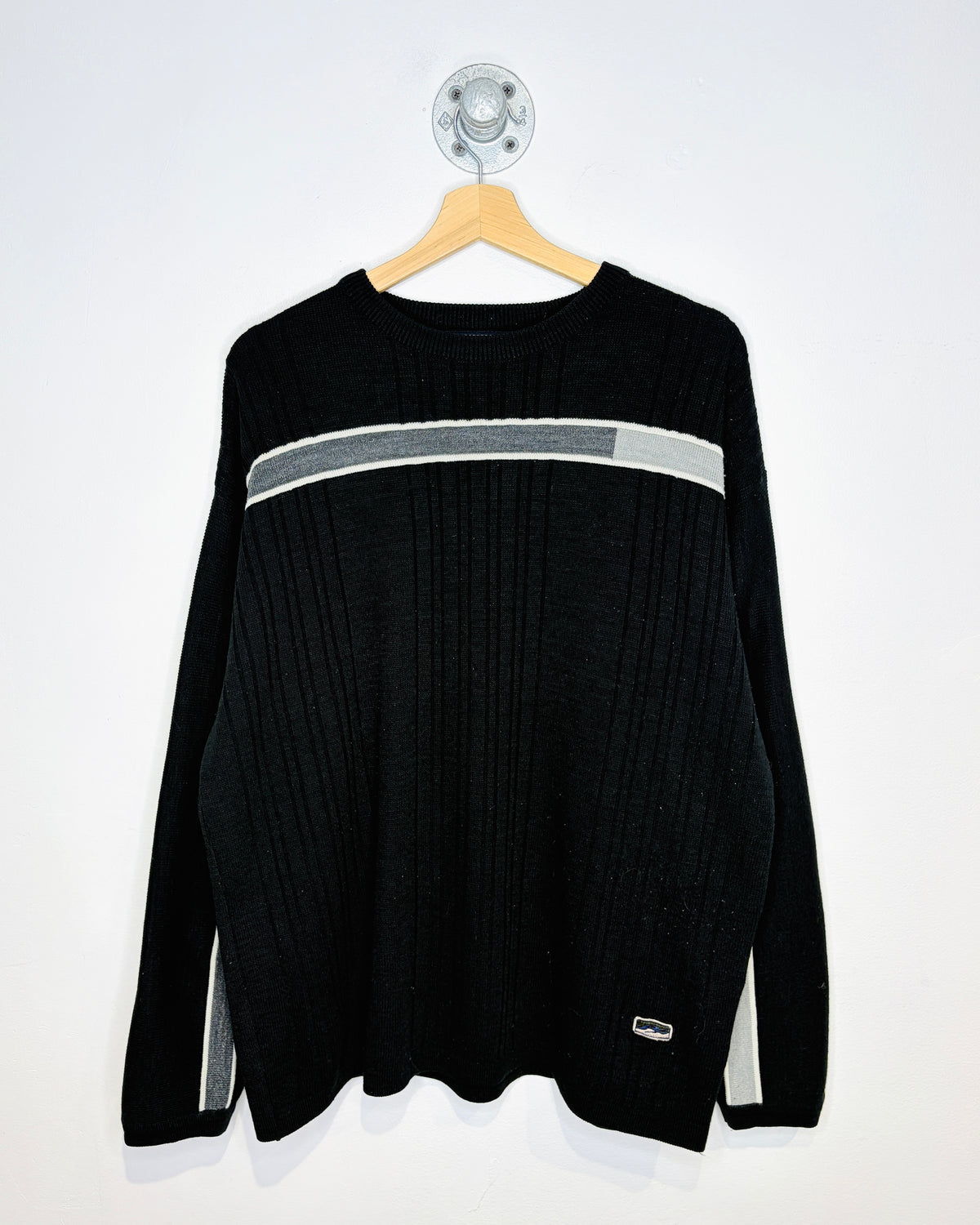 Vintage 90s PointX Black & Grey Striped Sweater