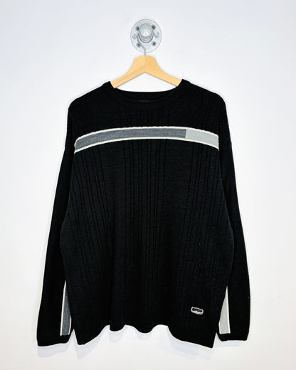 Vintage 90s PointX Black & Grey Striped Sweater