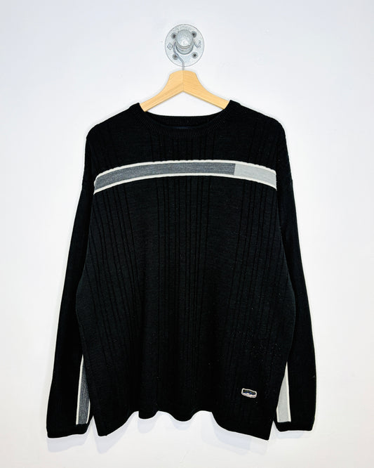 Vintage 90s PointX Black & Grey Striped Sweater