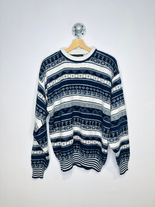 Vintage 1990s Pacific Winds Blue And White Aztec Printed Sweater