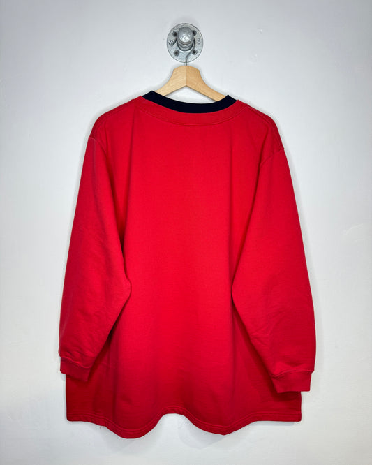 Vintage Snowman Scene Double Collar Red Crewneck Sweatshirt