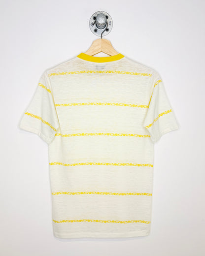 Vintage 80s “That Knit” Paper Thin White & Yellow Slub Tee Shirt