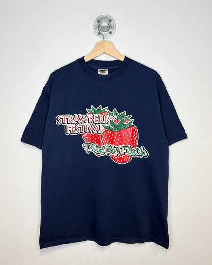 Vintage 90s Strawberry Festival Navy Blue Tee Shirt
