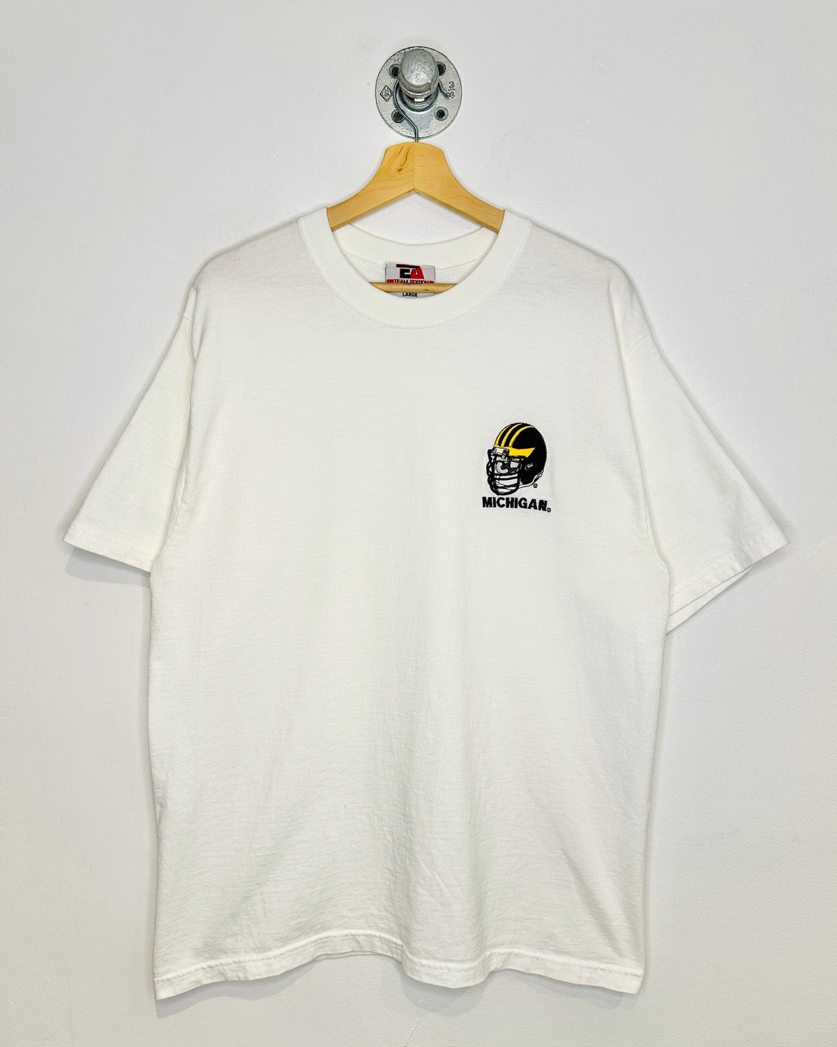 Vintage Michigan Wolverines Helmet White Tee Shirt