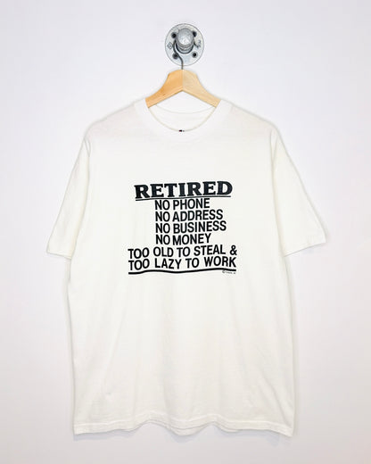 Vintage 1987 “Retired” Graphic Print White Tee Shirt